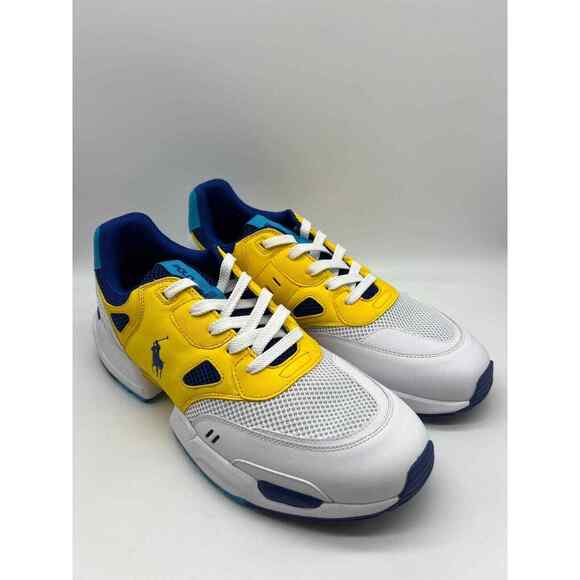Polo Ralph Lauren Men\'s JGR Suede/Mesh Athletic Shoes White/Blue Size 14 NEW.
